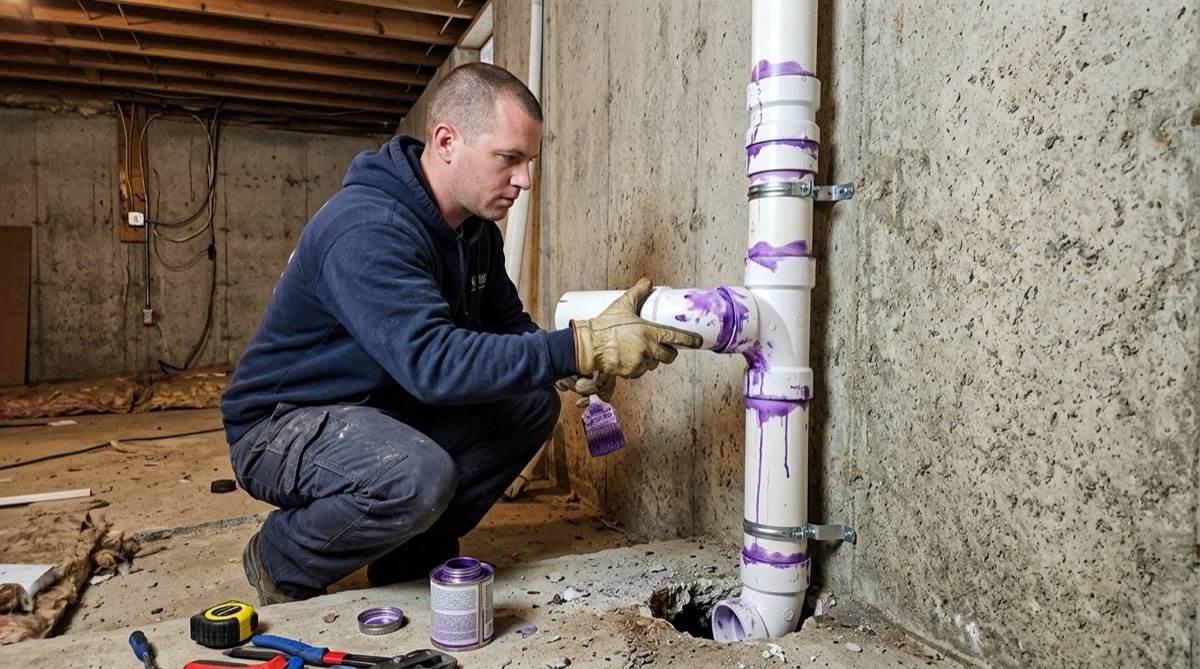Routing the radon vent pipe from the slab in the basement
